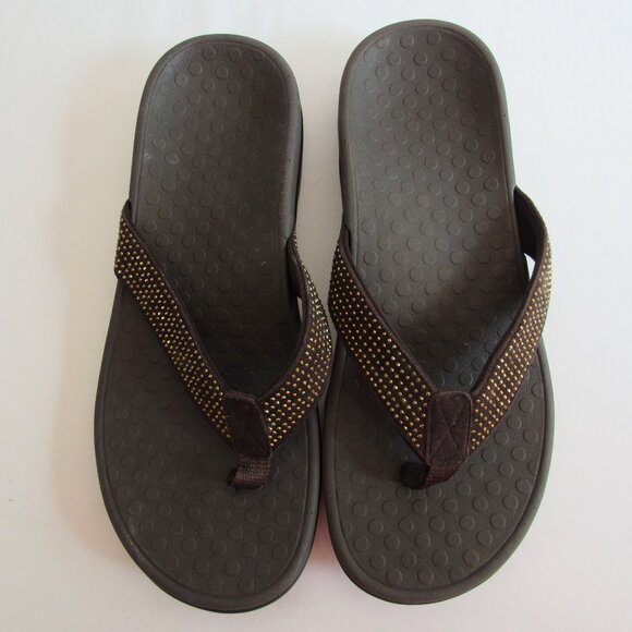 Vionic Flip Flop Thong Sandals Brown Tide Rhinestone Size 7 - Picture 1 of 7